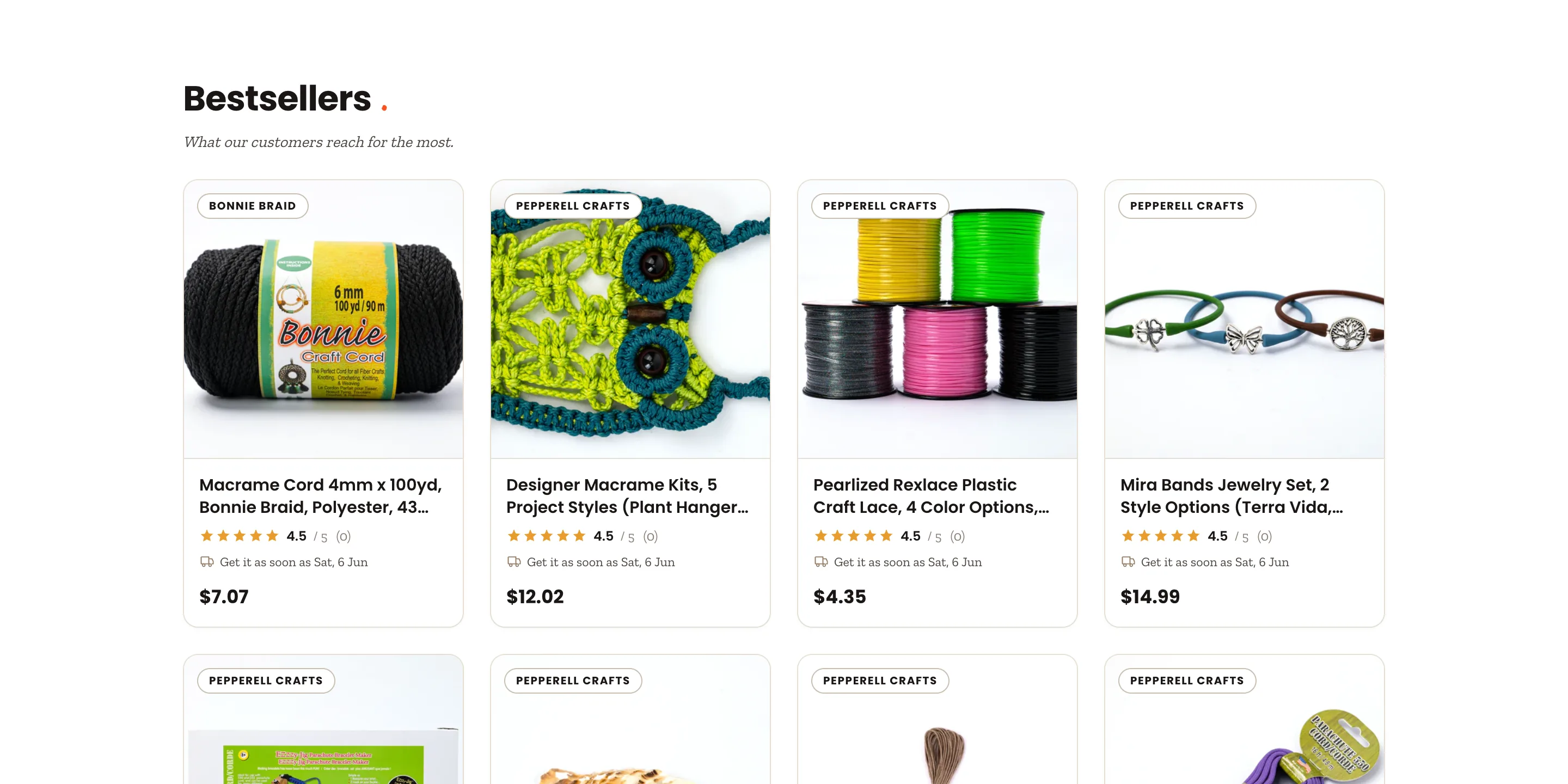 Preview storefront Bestsellers section